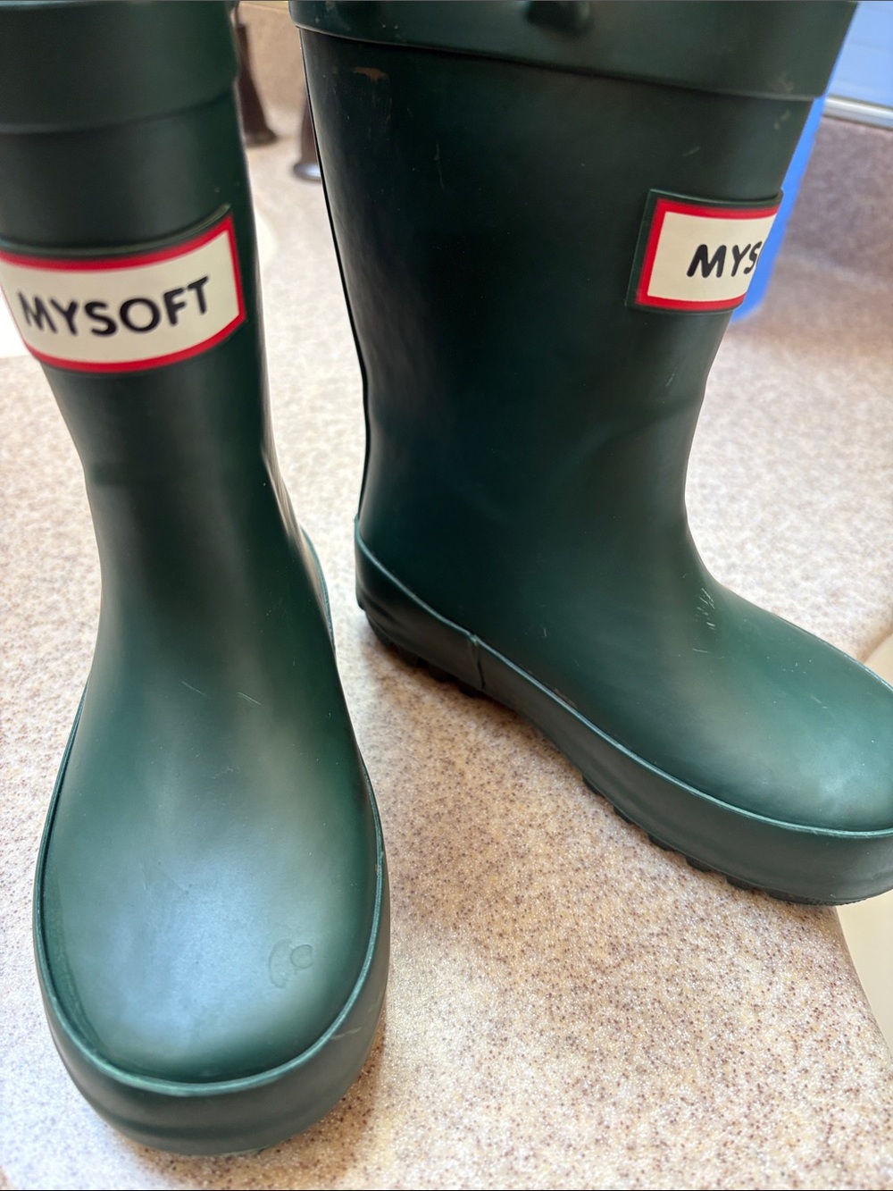 MMS Design Studio Dark Green Kids Rain Boots with Red-Trimmed Logo